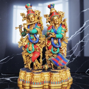 Brass Showpiece Radha Krishna big stone idol