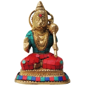 Brass Showpiece Hanuman Ji statue with turquoise finish