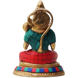 Brass Hanuman Ji Statue With Turquoise Coral Stone Finish 3x5x6.5 Inch