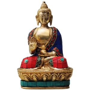 Brass Showpiece Buddha statue with turquoise coral finish