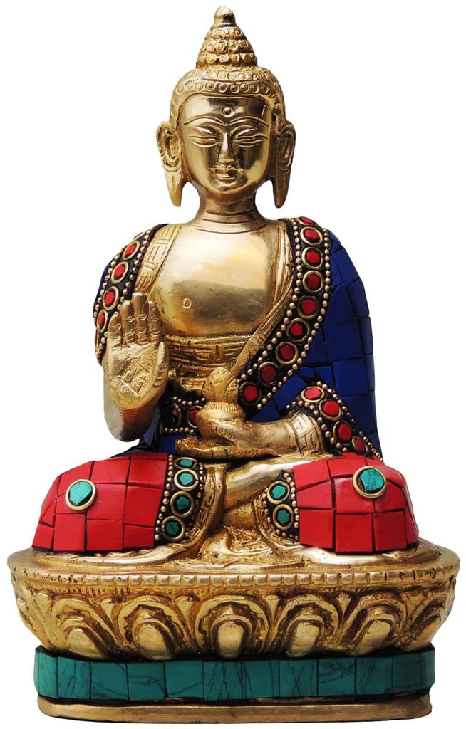 Brass Showpiece Buddha statue with turquoise coral finish