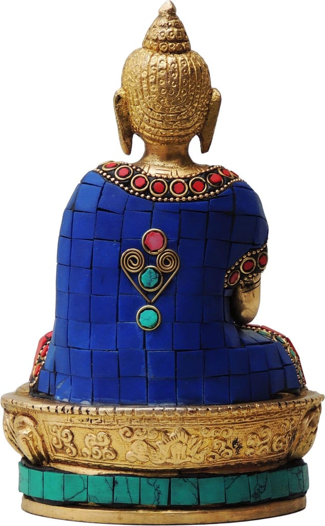 Brass Showpiece Buddha statue with turquoise coral finish