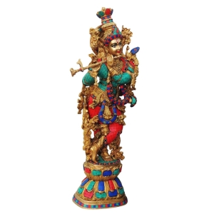 Brass Showpiece Krishna stone finish idol - 11*6.5*28 Inch (BS467 K)