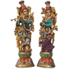 Brass Showpiece Radha Krishna Pair Statue With Coral Stone Finish - 9.8*6.5*28 Inch (BS468)