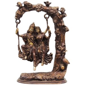 Brass Showpiece Radha Krishna tree jhula statue