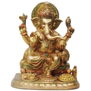 Brass Showpiece Ganesh Ji With Colour God Idol Statue - 10.5*7.2*12.8 inch (BS475)