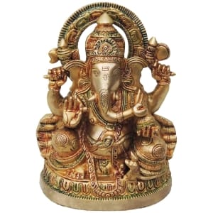 Brass Ganesh Ji God Idol Statue - 6.4 x 4.3 x 8.8 Inch, Brass Material