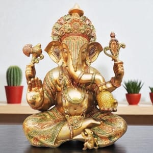 Brass Showpiece Ganesh Ji Colour God Idol Statue - 14*9.5*18 inch (BS492 A)