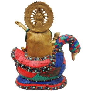 Brass Saraswati Statue - 10 Inch Height, 5.5 Inch Width, 12 Inch Length