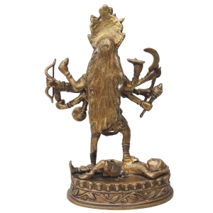 Brass Kali Maa Statue - 8.5 Inch Height, 4.6 Inch Width, 14.2 Inch Length