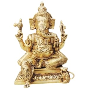 Brass Ganesh Ji Big Statue - 7 Inch Height, 5.6 Inch Width, 10.2 Inch Length