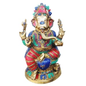 Brass Ganesh Ji Big Stone God Idol Statue 17.5x10.5x27.2 Inch
