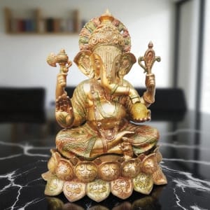 Brass Showpiece Ganesh Ji Statue - 15.5*12*20.8 Inch (BS612 A)