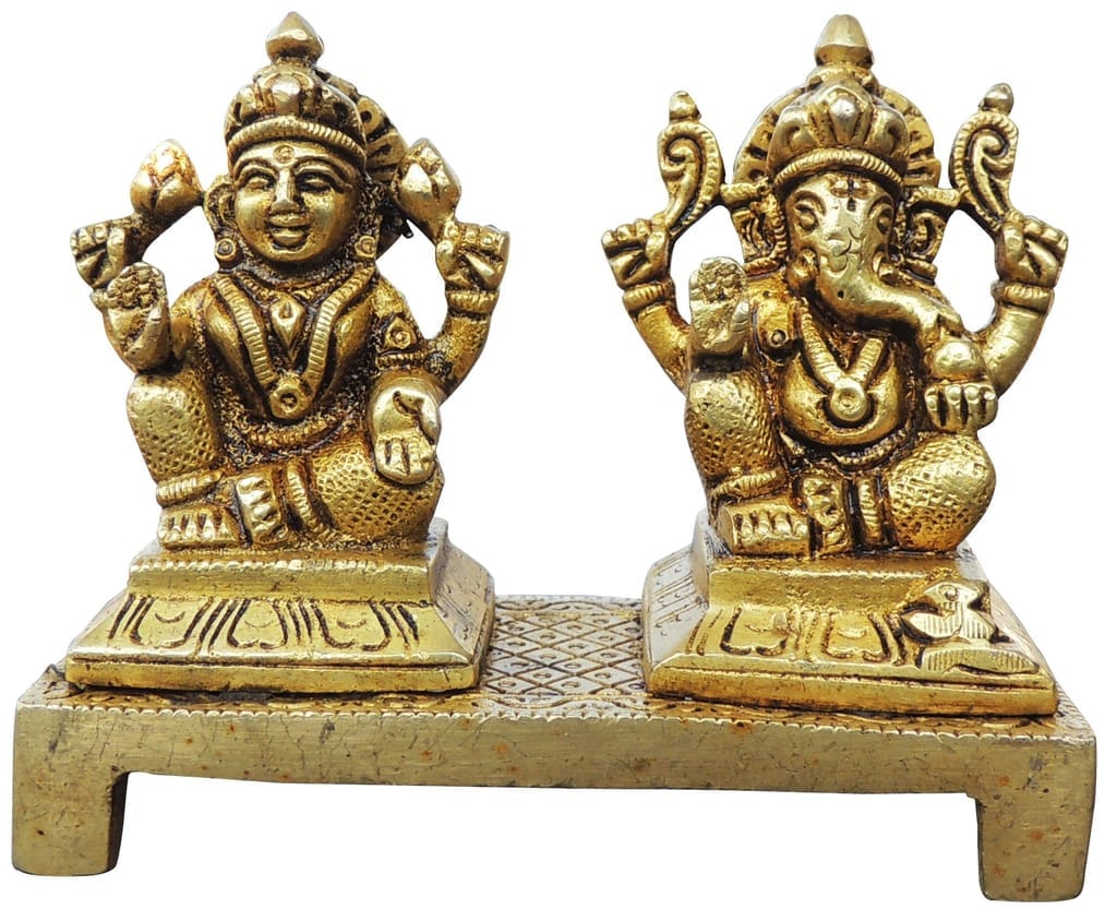 Brass Showpiece Laxmi Ganesh God Idol Statue - 4*1.7*3.5 Inch (BS645 P) - Image 2