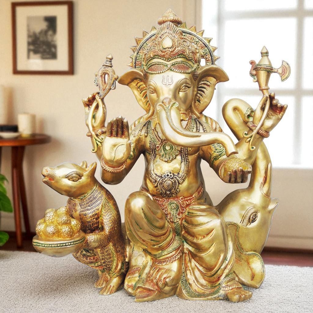 Brass Showpiece Ganesh Ji Big With Elephant Statue - 18.5*9.5*20.7 Inch (BS659)