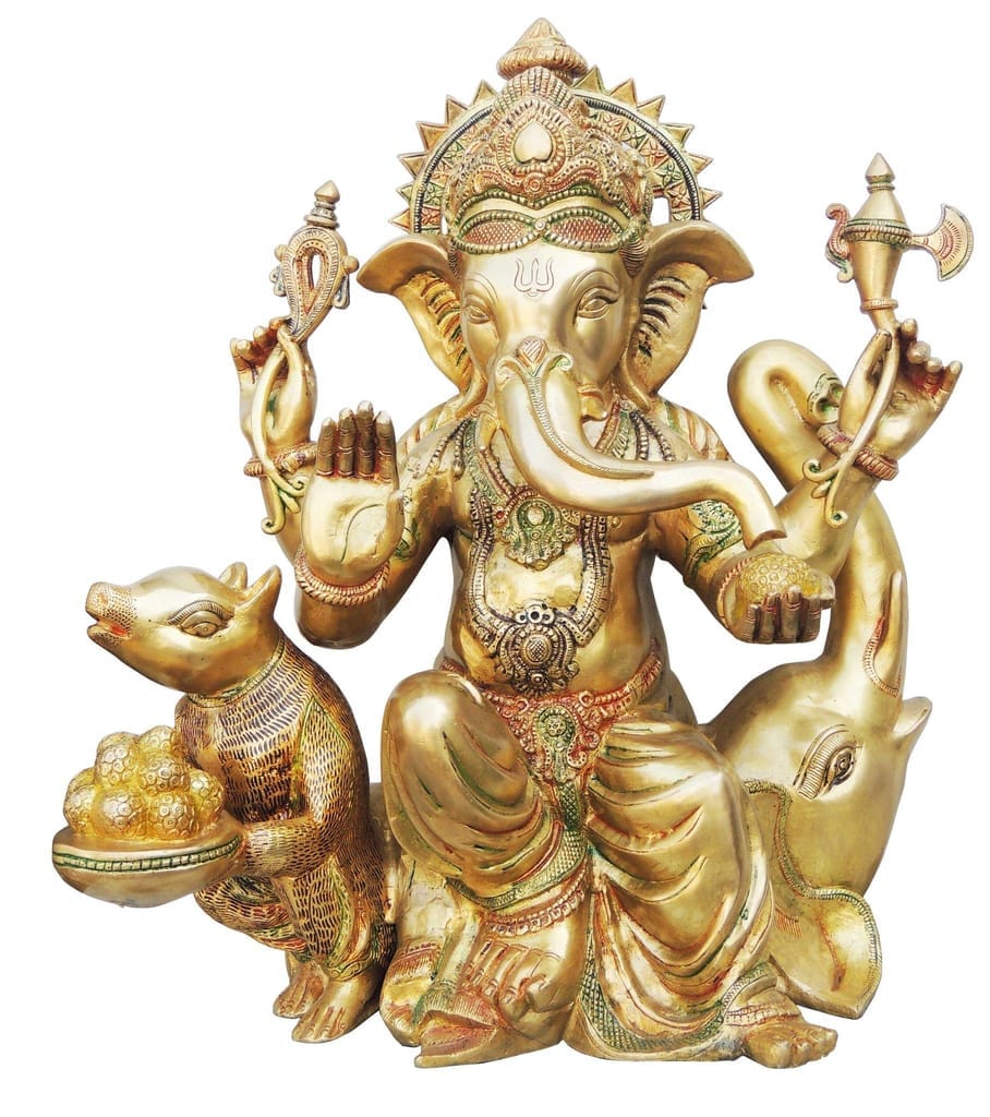 Brass Showpiece Ganesh Ji Big With Elephant Statue - 18.5*9.5*20.7 Inch (BS659) - Image 2