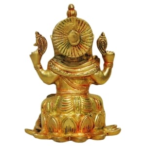 Brass Ganesh God Idol Statue - 4.5 Inch Height, 4 Inch Width, 6.5 Inch Depth