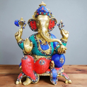 Brass Showpiece Ganesh Ji Statue-14*8*17.7 Inch (BS665)