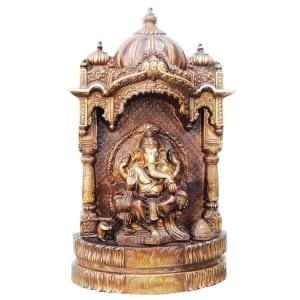 Brass Showpiece Ganesh Ji With Temple God Idol Statue - 9.8*3.6*16.5 Inch (BS678)