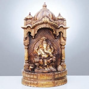 Brass Showpiece Ganesh Ji With Temple God Idol Statue - 9.8*3.6*16.5 Inch (BS678)