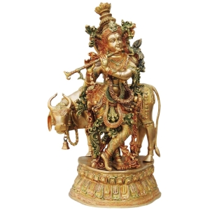 Brass Krishna with Cow Big Idol in brass