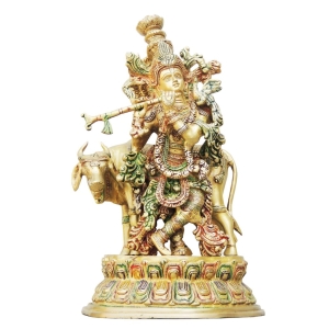 Brass Krishna with Cow Big Idol-8.5*6.8*14.5 (BS690 C)