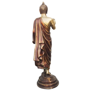 Brass Buddha Statue - 8 Inch Width, 7.4 Inch Depth, 25.8 Inch Height
