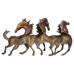 Brass Horse Wall Hanging Statue - 26 Inch Length, 15 Inch Height, 3 Inch Width