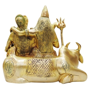 Brass Shiv Parivar With Nandi Statue - 9 Inch Height, 4.5 Inch Width