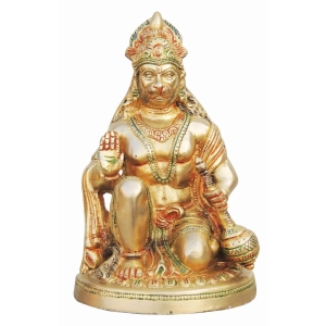 Brass Hanuman Ji Statue - 6.3 Inch Height, 5.6 Inch Width, 9.5 Inch Depth