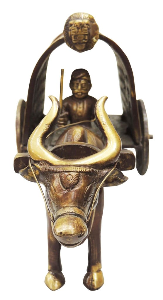 Brass Showpiece Bull Cart Statue in brass material