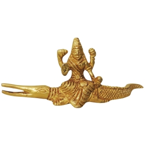 Brass Ganga Ji Sitting On Crocodile - 5.5 Inch Length, 2.5 Inch Height
