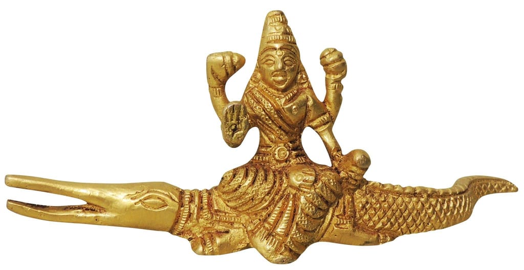 Brass Showpiece Ganga Ji Sitting On Crocodile decorative item