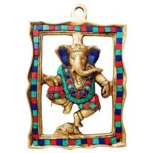 Brass Wall Hanging Showpiece Ganesh Statue With Coral Stone Finish - 6*0.5*9 Inch (BS838 A)