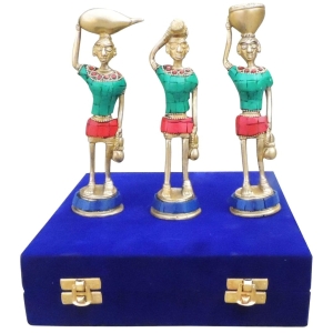 Brass Rajasthani Musical Statue Set of 3 Pcs with Velvet Box