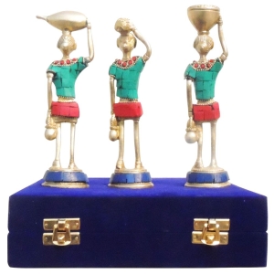 Brass Rajasthani Musical Statue Set of 3 Pcs with Velvet Box