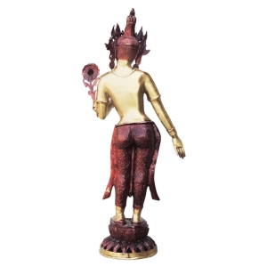 Brass Tara Devi Statue - 31 Inch Height, 13 Inch Width, 7.5 Inch Depth