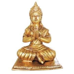 Brass Parvati Ji God Idol Statue - 9 x 6.5 x 12.5 Inch, Brass Finish