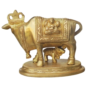 Brass Cow With Calf Statue - 4 Inch Length, 3 Inch Width, 3 Inch Height