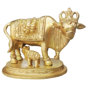 Brass Cow With Calf Statue - 4 Inch Length, 3 Inch Width, 3 Inch Height