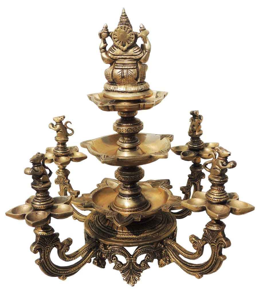 Brass Showpiece Ganesh Multi Deepak - 13.4*13.4*16 Inch (BS907 A) - Image 3