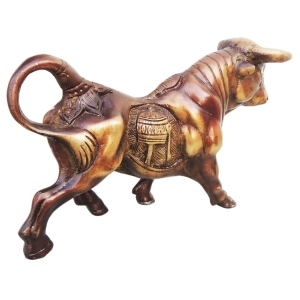 Brass Table Bull Statue Antique Finish 9 Inch Length 2.5 Inch Width 5 Inch Height