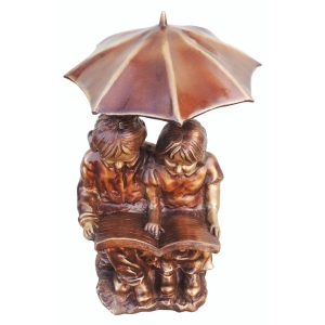 Brass Child With Umbrella Statue - 12 Inch x 11.5 Inch x 20 Inch