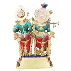 Brass Radha Krishna Idol Statue with Base 12.7 x 5.4 x 17 Inch