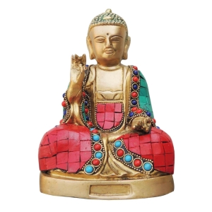 Brass Showpiece Buddha statue with turquoise coral finish