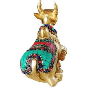 Brass Nandi Idol Statue - 7 Inch Height, 3 Inch Width, 5 Inch Depth