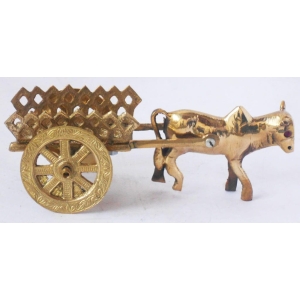 Brass Bull Cart Statue - 8.5 Inch Length, 3.8 Inch Width, 3.5 Inch Height