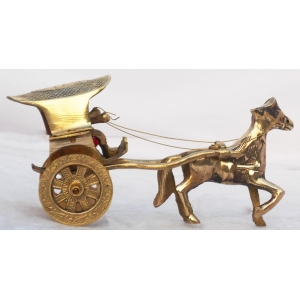 Brass Horse Cart Statue - 8 Inch Length, 3 Inch Width, 3.5 Inch Height